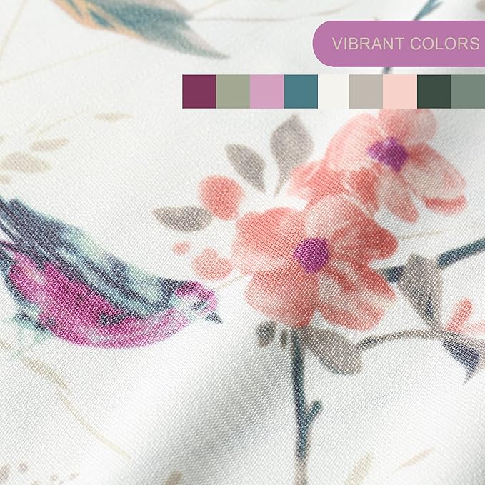 Leeva Valances for Kitchen Windows, Birds Print Vintage Pattern Rod Pocket Window Treatment for Door Head Living Room, 52 x 12, Purple, One Panel