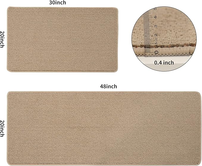 COSY HOMEER 20x30 Inch/20X48 Inch Kitchen Rug Mats Made of 100% Polypropylene Strip TPR Backing 2 Pieces Soft Kitchen Mat Specialized in Anti Slippery and Machine Washable,Beige