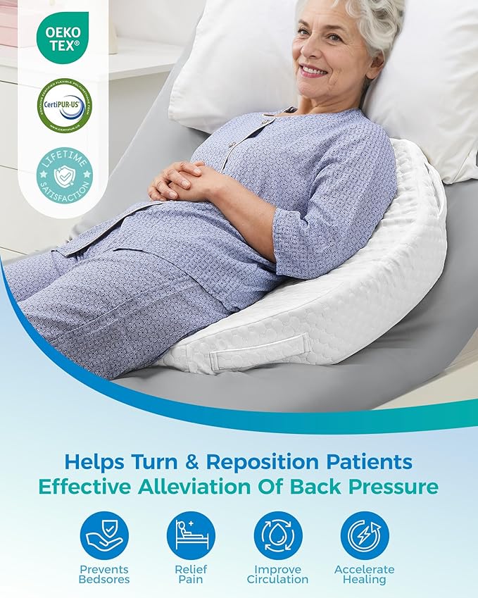 Forias Bedsore Pillow Positioning Wedge for Bedsore Prevention and Faster Recovery, Bedsore Pressure Relief Pillow for Side Sleeping, Back Pain, After Surgery with 3 Non-Slip Pillowcases