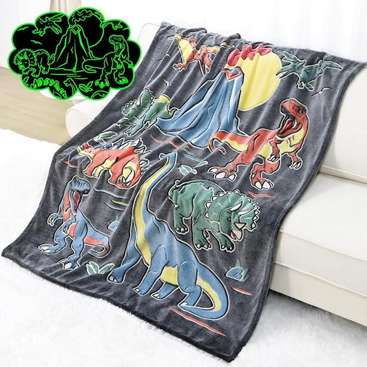 Glow in The Dark Dinosaur Blanket Toddler Boy Kids Dino Present Gifts Soft Fuzzy Fleece Throw Blanket Decorations for Couch Sofa Bedroom
