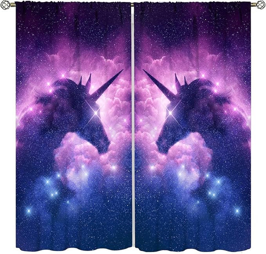 Kids Unicorn Curtains Purple Cartoon Rainbow Cartoon Room Blackout Curtains Boys Girls Baby Room Decor Curtains Living Room Decor 42x45 Inch 2 Panels