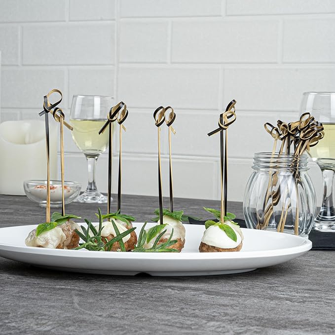 Restaurantware 6 Inch Twisted Bamboo Skewers 1000 Sturdy Disposable Bamboo Food Picks - Sturdy Looped Knot Black Bamboo Appetizer Picks Sustainable For Serving Appetizers and Cocktail Garnishes