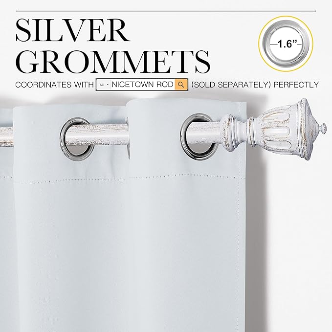 NICETOWN Room Darkening Curtain Panels for Bedroom, Easy-Care Solid Thermal Insulated Grommet Room Darkening Draperies/Drapes (Greyish White, 2 Panels, 42 in x 50 in (W x L))
