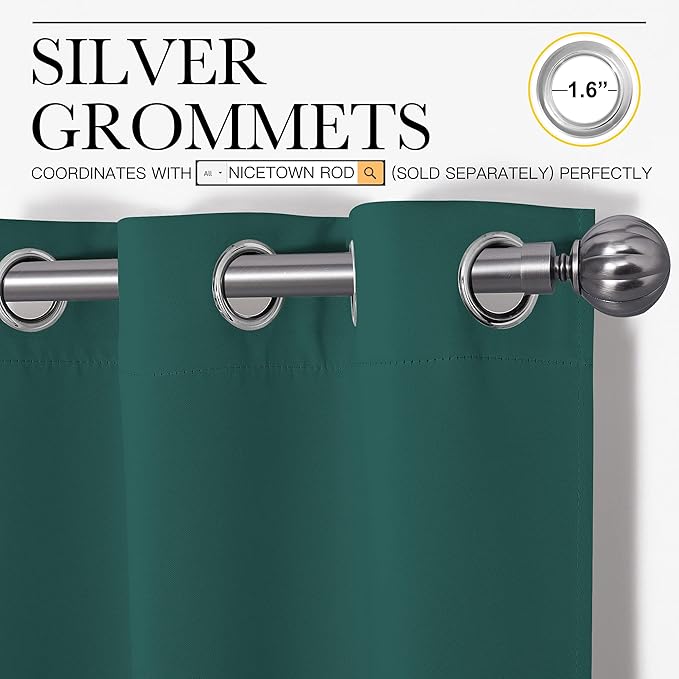 NICETOWN Thermal Insulated Solid Grommet Blackout Curtains/Drapes/Panels for Dining Room (Hunter Green, 1 Pair, 42 by 63-Inch)