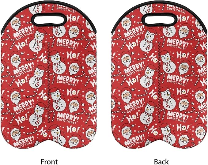 doginthehole Merry Christmas Wine Tote Bag for 2 Wine Bottles, Cute Santa Claus Snowman Wine Bag for Travel, Insulated Wine Carrying Bag with Handle, Gifts for Thanksgiving Christmas New Year