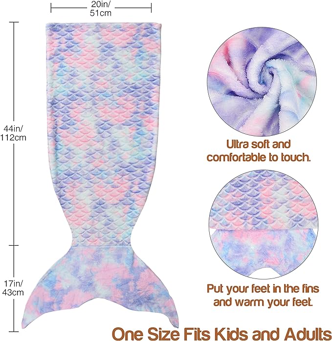 Catalonia Kids Mermaid Tail Blanket, Super Soft Plush Flannel Sleeping Snuggle Blanket for 3-14 yrs Girls, Birthday Gift for Daughter