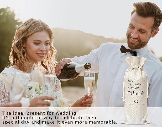 Wedding Wine Gifts Bag, Gifts For Wedding Engagement Marriage Bride Shower Reusable Wine Bag With Card, Champagne Gifts Bag, Gifts For Newly Engaged Couples Bride Groom Women Men Friends-24