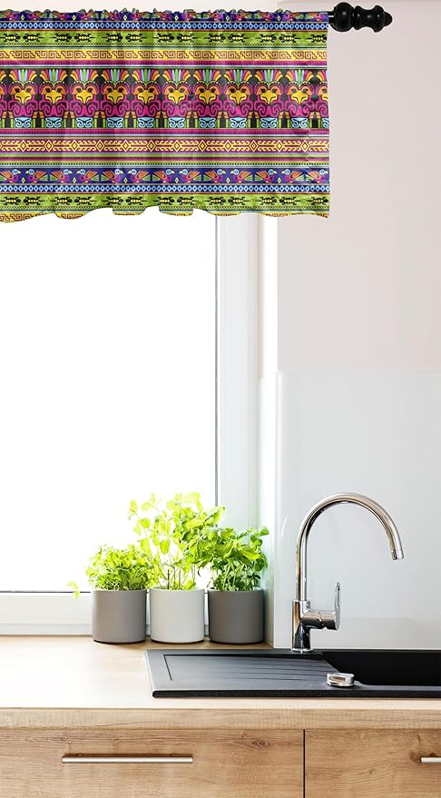 Ambesonne Prehistoric Window Valance, Aztec Culture Pattern Borders Ornate Tribal Animal Print, Curtain Valance for Kitchen Bedroom Decor with Rod Pocket, 42" x 18", Multicolor