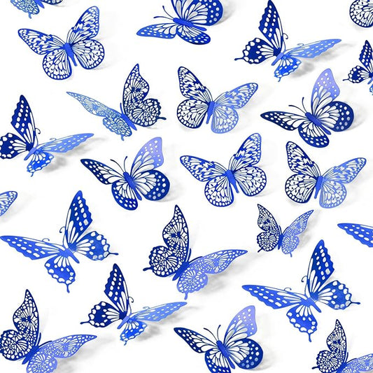 SAOROPEB Butterfly Wall Stickers, 48 Pcs 4 Styles 3 Sizes, Metallic Paper, Removable, Navy Blue, Art Deco Decor for Wall