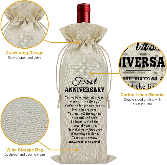 First Wedding Anniversary for Couples Wine Bag Couples Gifts from Parents Wine Bottle Storage Bag Husband Wife Gifts for Couples Celebrate Gifts from Friends Wine Accessories Gifts for Wine Lovers