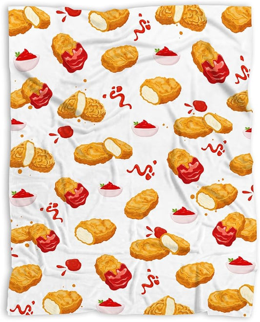 Funny Food Chicken Nugget Throw Blanket, Flannel Lightweight Plush Blanket Gift for Girl Boys,Quilt Ultra-soft Throw Fuzzy Blankets for bed Couch Sofa 50"x40" for Kids