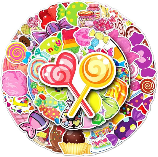 50pcs Cartoon Waterproof Stickers for Laptop, Phone, Bottle, Suitcase, Scrapbook, Candy Stickers,Ice Cream Candy,Cute Food Stickers,Kawaii Stickers,Cookie Stickers (Stickers F)