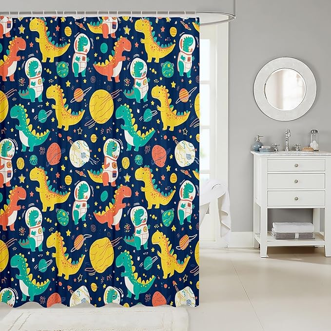 Feelyou Dinosaur Bath Curtain Cute Dinosaur Shower Curtain Kids Toddler Animal Dinosaur Bathroom Shower Curtain Set Kids Dinosaur Kids Bathroom Accessories 72"x84"