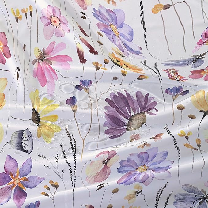 AILONEN Solemn Flowers Shower Curtain,Daisy Theme Bathroom Shower Curtain for Girls Kids Teens, 72" W*84" H Watercolor Patchwork Flowers Bathroom Decor for Bathroom