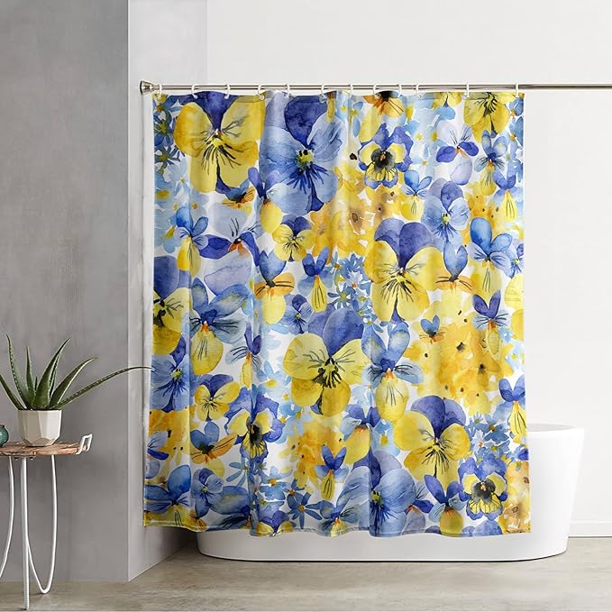 AILONEN Watercolor Flowers Shower Curtain,Purple and Yellow Flowers Theme Waterproof Fabric Shower Curtain for Girls Kids Teens, 60" W*72" H Patchwork Flower Shower Curtain Sets
