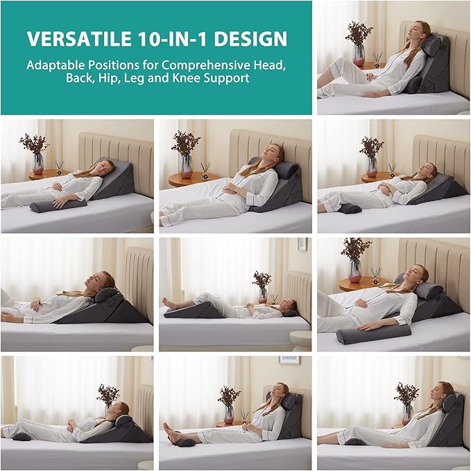 Adjustable 4pcs Bed Wedge Pillow Set, Memory Foam Wedge Pillow Post Surgery for Back, Neck, Leg Pain Relief, Pillow Wedge for Sleeping, Sitting up in Bed, Acid Reflux and GERD, Velvet