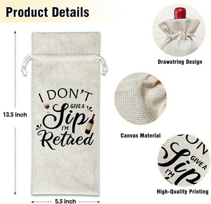 Wine Canvas Bag, Retirement Wine Gift Bag, Retirement Gift for Women Men Coworker Colleague Farewell Goodbye Leaving Gifts Wine Bags for Wine Bottles, Wine Gifts With Drawstring Party Decoration -WB21