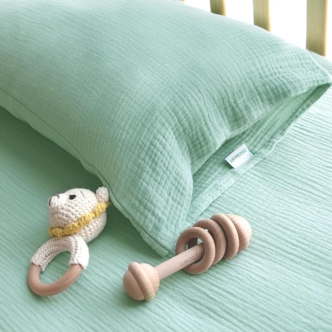 Organic Cotton Muslin Mini Pillowcases with Envelope Design,2 Pack Ultra Breathable Kids Toddler Pillowcases for Boys and Girls- 13 x 18 inches (Blue)