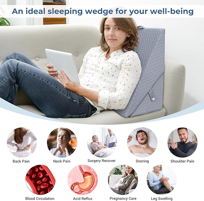 COOLBEBE Bed Wedge Pillow for Sleeping, Air Layer Adjustable Wedge Pillow for Snoring and After Surgery - 9 & 11 Inch, Elevated Triangle Pillow for Back Pain Relief, Acid Reflux, Leg Support