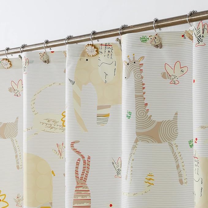 Animal Crackers Cute Elephant Polyester Beige Kids Shower Curtains for Bathroom,Printed Decorative Waterproof Lovely Cloth Bath Curtains,72" W x Extra 78" H
