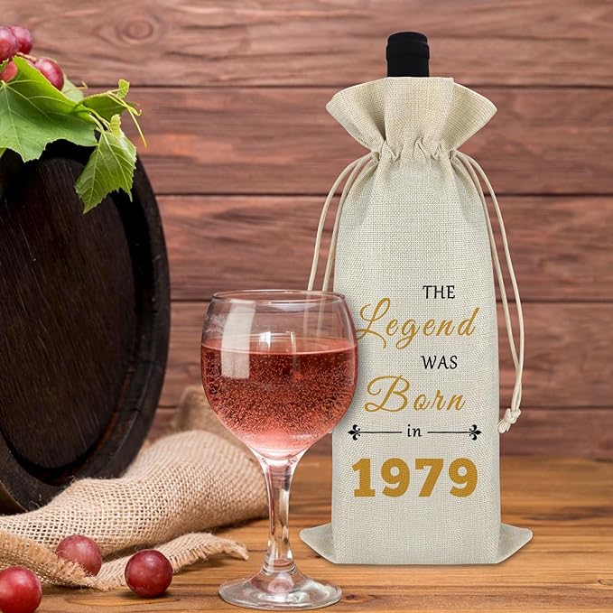 Happy 45th Birthday Gifts for Women Men 45th Birthday Wine Bag for Him Her 45 Year Old Birthday Gift Ideas 45th Birthday Milestone Gift for Aunt Uncle Burlap Wine Gift Bag Birthday Party Decors