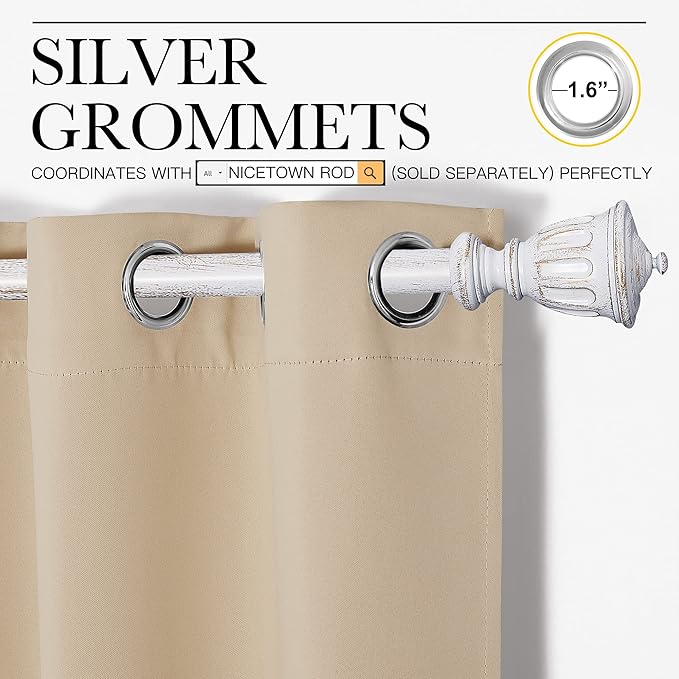 NICETOWN Room Darkening Draperies Window Curtain Panels, Thermal Insulated Grommet Room Darkening Curtains for Bedroom (Biscotti Beige, 2 Panels, W42 x L50 -inch)