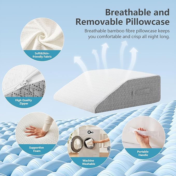 Leg Elevation Pillow for Sleeping, 8 inch Elevation Pillow for Leg After Surgery, Swelling, Leg Pillow Elevation Blood Circulation for Legs, Knees, Leg Wedges for Circulation (Flat to top 8 inch)