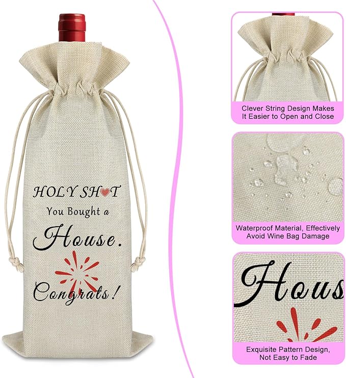 Housewarming Gift Wine Bag First New Home House for Homeowner Realtor Gift to Client Housewarming Party Decors New Apartment Gift for Friend House Warming Gift Wine Gift Bag for Women Men