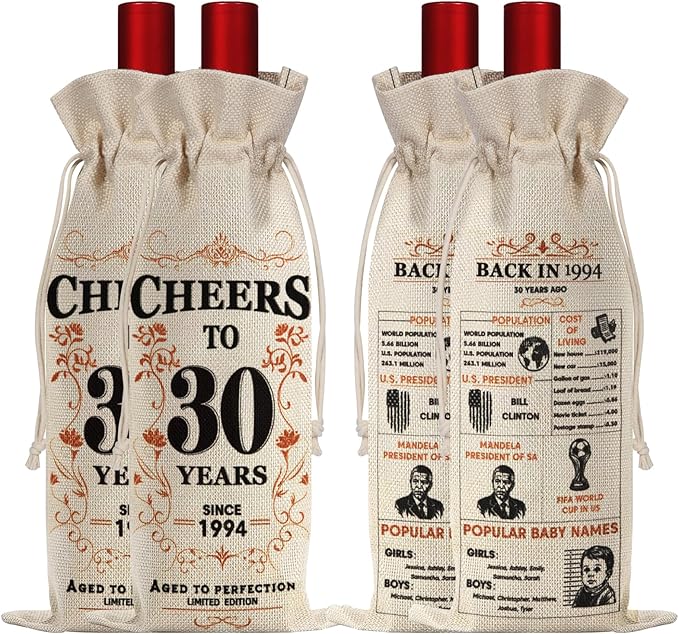 SpringWhisper 2Pcs 30th Birthday Gifts for Women Men Back in 1994 Birthday Gift 30 Years Old Gift Birthday Decoration Wine Bag Gift for Her Him Wine Gift Bag 30th Turning 30