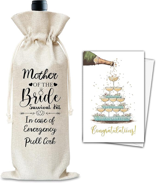 Engagement Wine Gifts Bag, Gifts For Wedding Engagement Marriage Bride Shower Reusable Wine Bag, Champagne Gifts Bag For Mother Of The Bride Women Friends Coworkers With Card-21