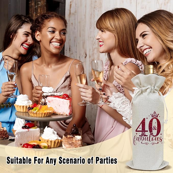 Wine Canvas Bag, 40 Year Old Birthday Wine Gift Bag, 40th Birthday Gift for Women Wife, Wine Bags for Wine Bottles, 40 & Fabulous Wine Champagne Gifts With Drawstring Birthday Party Decoration -WB02