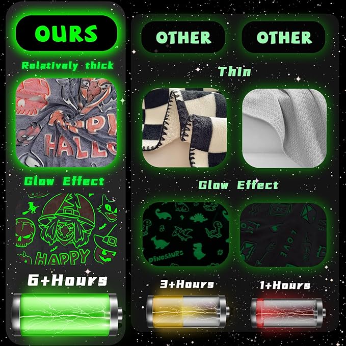 Witchy Blanket Halloween Glow in The Dark Blanket for Kids Women Adults Pumpkins Halloween Decorations for Bedroom