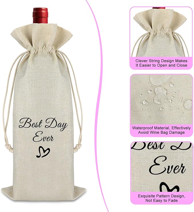 Birthday Gift for Women Men Wine Gift Bag Wedding Party Decors Drawstring Wine Bag Christmas Thanksgiving Engagement Gift for Friends Graduation Gift for Daughter Sisters Reusable Burlap Wine Wrap Bag