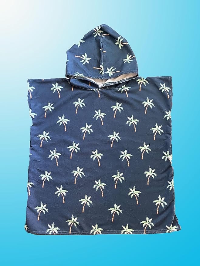 Kids Hooded Towel Poncho - Kids Beach Poncho - Kids Surf Poncho - Kids Pool Towel - Kids Beach Towel - Swim Coverup For Kids - Kids Beach Towel Poncho (Sand Checkered Palm Trees)