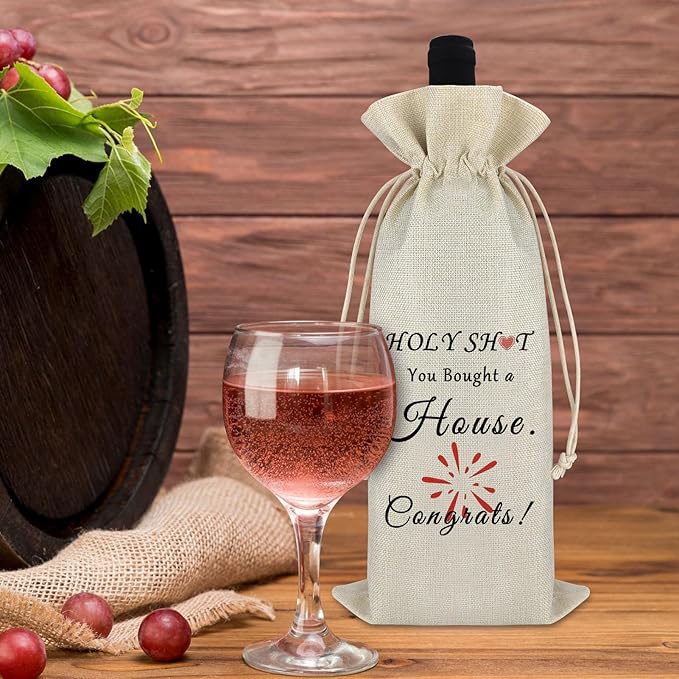 Housewarming Gift Wine Bag First New Home House for Homeowner Realtor Gift to Client Housewarming Party Decors New Apartment Gift for Friend House Warming Gift Wine Gift Bag for Women Men