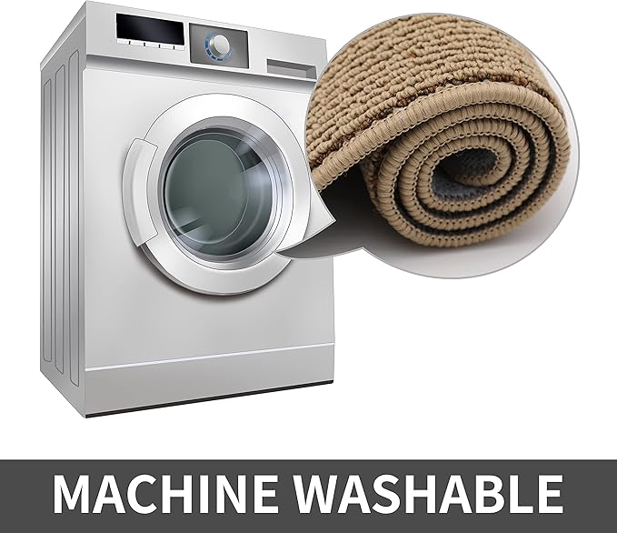 COSY HOMEER 20X48 Inch Kitchen Rug Mats Made of 100% Polypropylene Strip TPR Backing Soft Kitchen Mat Specialized in Anti Slippery and Machine Washable,for Kitchen, Floor,Beige