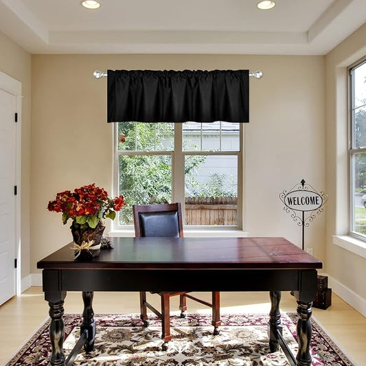 Black Valance for Windows 72x18 Inch Solid Thermal Insulated Blackout Rod Pocket Kitchen Short Curtain Toppers Valance for Bathroom Living Room 1 Panel