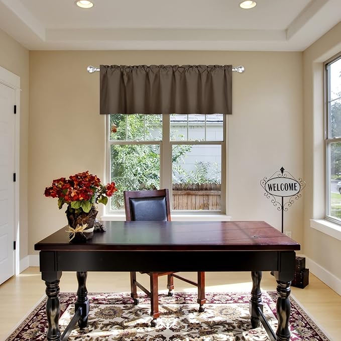 Coffee Brown Valance for Windows 72x18 Inch Solid Thermal Insulated Blackout Kitchen Short Curtain Toppers Valance Rod Pocket for Bathroom Living Room 1 Panel