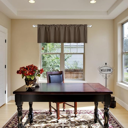 Coffee Brown Valance for Windows 72x18 Inch Solid Thermal Insulated Blackout Kitchen Short Curtain Toppers Valance Rod Pocket for Bathroom Living Room 1 Panel