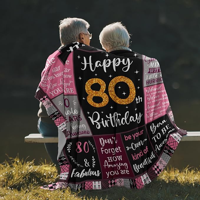 80th Birthday Gifts For Women, 80th Birthday Gift Blanket 50"X60", Best Gifts For 80 Year Old, 80th Birthday Decorations, 80 Year Old Birthday Gifts For Women, Birthday Gifts For 80 Year Old