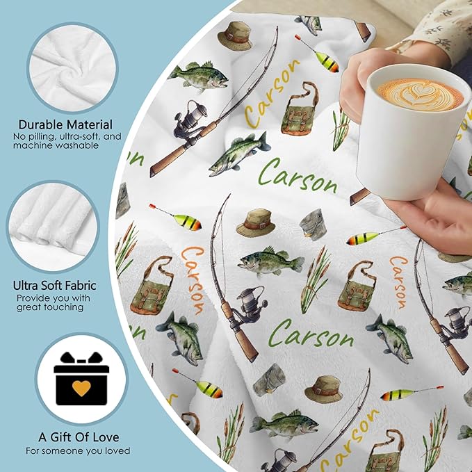 Custom Fishing Blankets and Throws,Fishing Gifts, Gifts for Fisherman,Custom Fish Blankets Fishing Gift for Man, Fish Hunter Gifts Throw Blanket, Fathers Day Fishing Gifts for Men,Baby Size-30"x40"