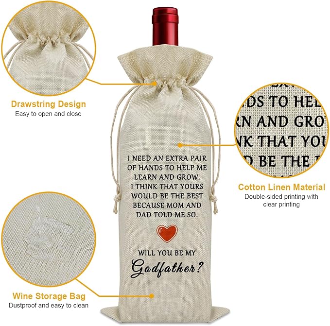 Godfather Proposal Gift Wine Bag Will You Be My Godfather Gift Ideas Godfather Baptism Gift Wine Bottle Decoration Bag Godfather Gifts from Godchild Christening Gift from Godfather