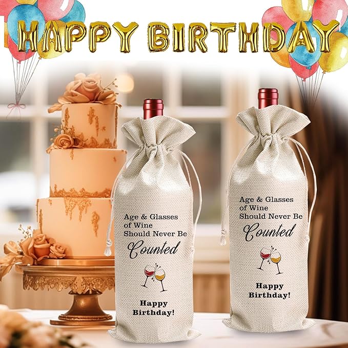 LANBAIHE Wine Bags for Wine Bottles Gifts, Wine Gifts Birthday Gift for Women Men,Wine Bag Birthday Gifts for Decorations Party Supplies - Happy Birthday