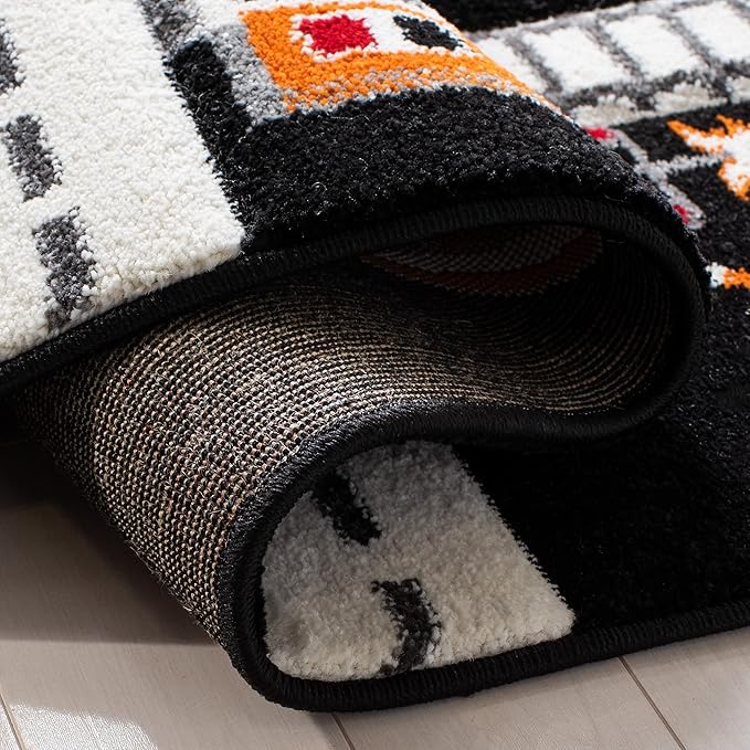 Safavieh Carousel Kids Collection 5'3" Square Black/Ivory CRK192Z Neighborhood Non-Shedding Nursery Playroom Area Rug