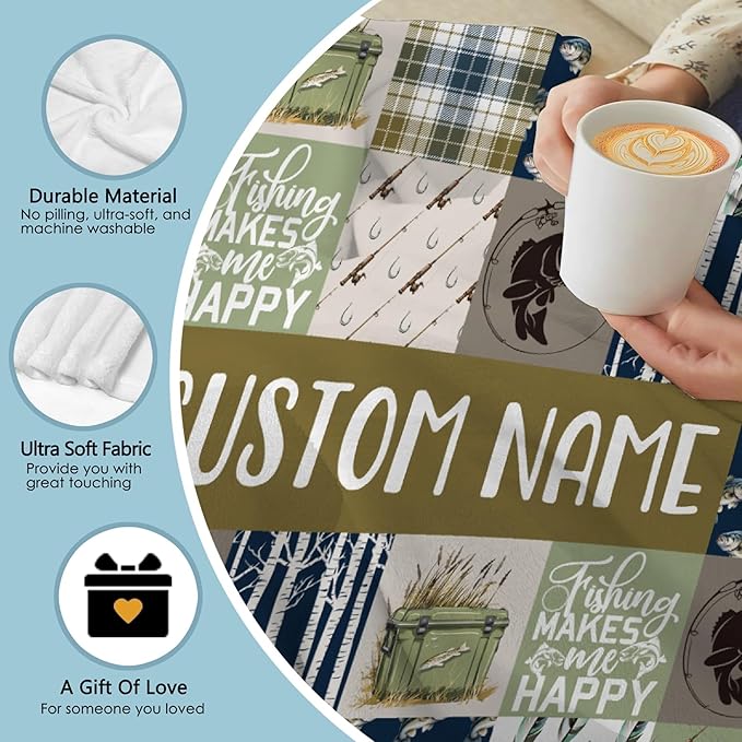 Custom Fishing Blankets and Throws,Fishing Gifts, Gifts for Fisherman,Custom Fish Blankets Fishing Gift for Man, Fish Hunter Gifts Throw Blanket, Fathers Day Fishing Gifts for Men,Family Size-90"x120"