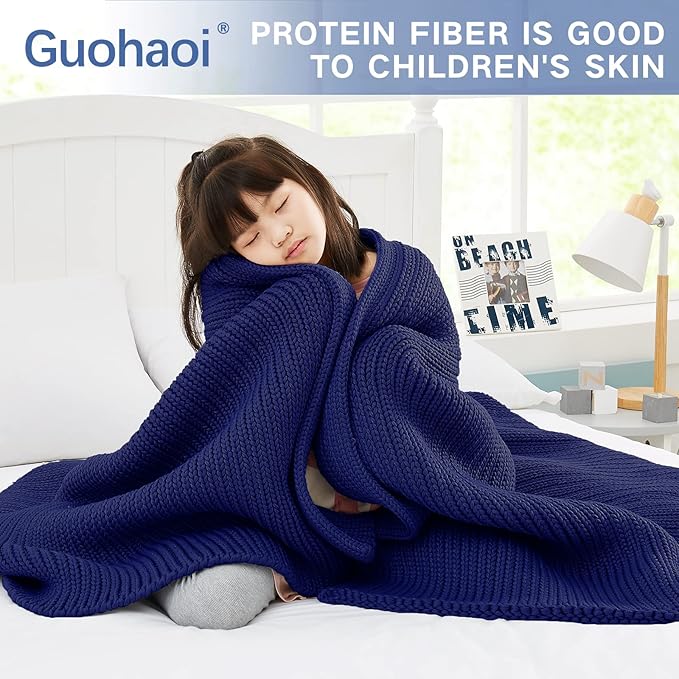 Knitted Weighted Blanket(Orange 50"x60" 10lbs),Home Décor Cooling Throw Blanket for Hot Sleepers,Hand Made Chunky Knit Heavy Blanket or Adults Use on Twin Size Bed