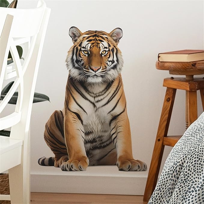 Lifelike Tiger Wall Decal 3D Animals Wall Sticker Safari Wall Decor for Nursery Kid'sroom School Classroom Livingroom Bedroom Bathroom Decoration (Lifelike Tiger 8)
