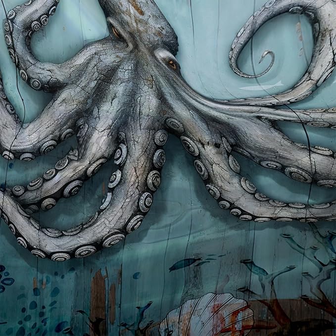 AILONEN 3D Ocean Octopus Shower Curtain Set for Bathroom,Sea Turtle Seahorse Animal Bath Curtain,Ocean Theme Waterproof Fabric Shower Curtain with Hooks,72" W*96" H