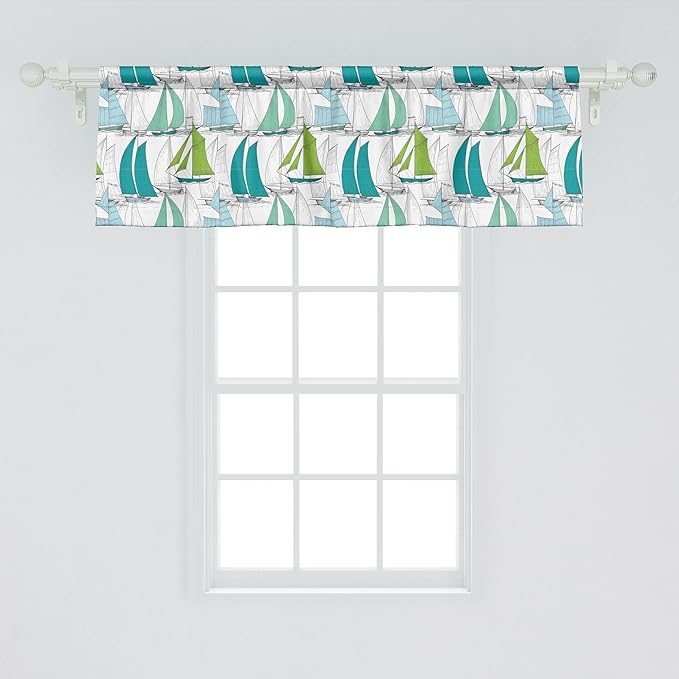 Ambesonne Nautical Window Valance, Sailing Boats on The Ocean Surfing Coastal Theme Marine Life Colorful Maritime, Curtain Valance for Kitchen Bedroom Decor with Rod Pocket, 42" x 18", Multicolor