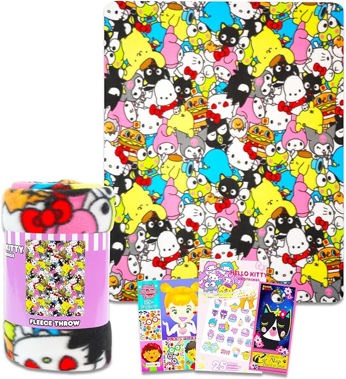 Hello Kitty and Friends Fleece Blanket Set for Kids - Bundle with Hello Kitty 45x60 Blanket, Tattoos, Activity Book, More | Hello Kitty Throw Blanket for Boys, Girls (Hello Kitty Gift Set)